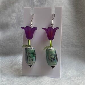 Purple and Green Floral Earrings